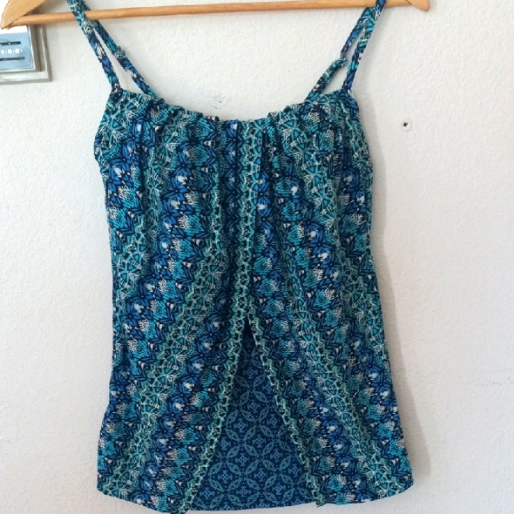 Miraclesuit Blue Mosaic Layered Tankini Top Womans Size 8